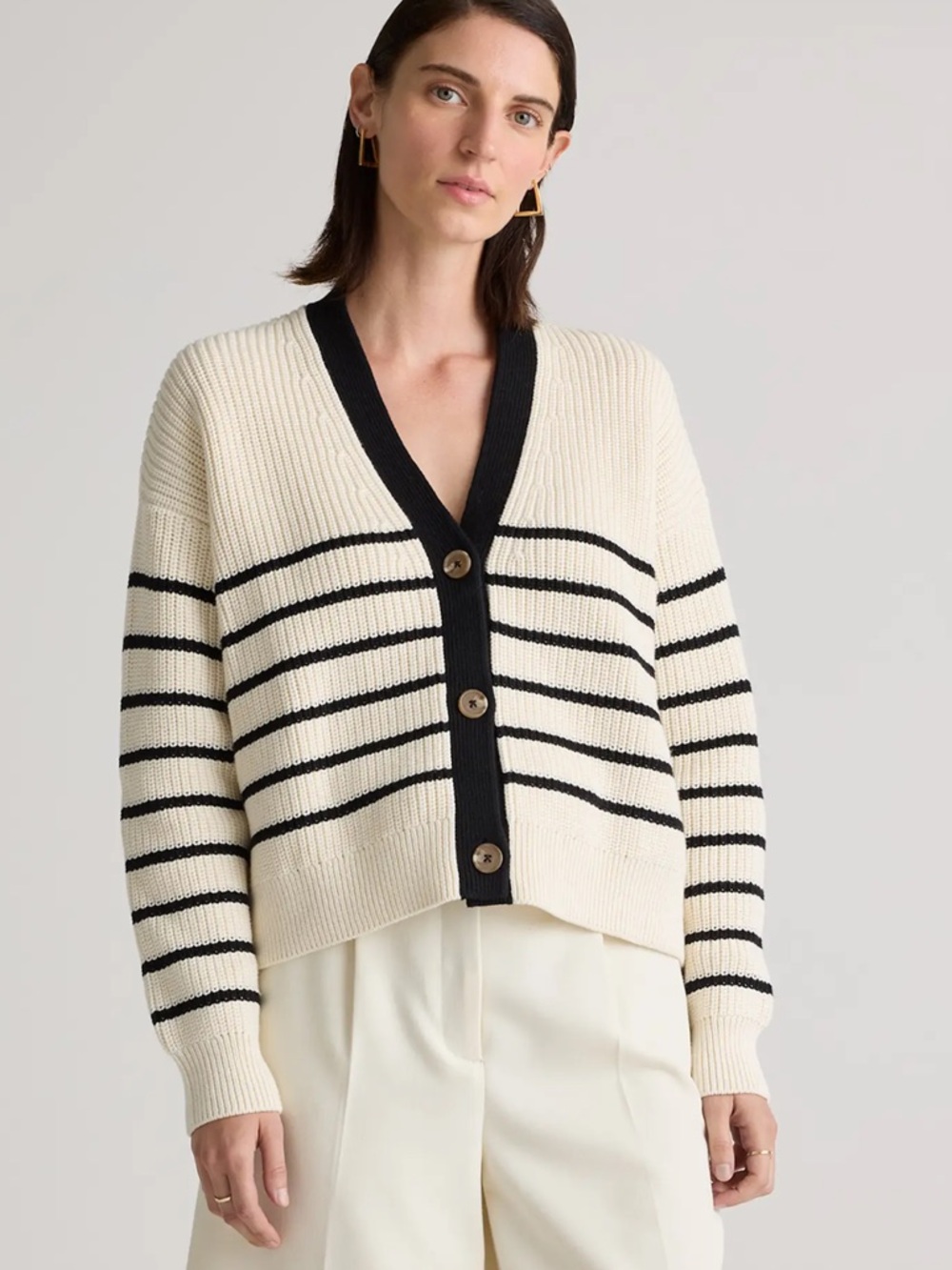 Quince Organic Cotton Fisherman Boxy Cropped Cardigan